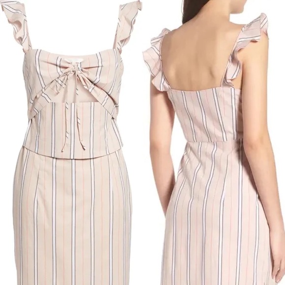 WAYF Verona Cutout Side Slit Midi Dress in Coral Stripe - Picture 5 of 14